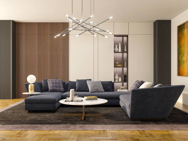 istock Large luxury modern bright interiors Living room mockup illustration 3D rendering image 2155092675