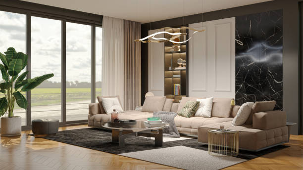 istock Large luxury modern bright interiors Living room mockup illustration 3D rendering image 2155092695