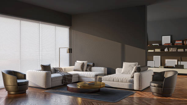 istock Large luxury modern bright interiors Living room mockup illustration 3D rendering image 2155092696