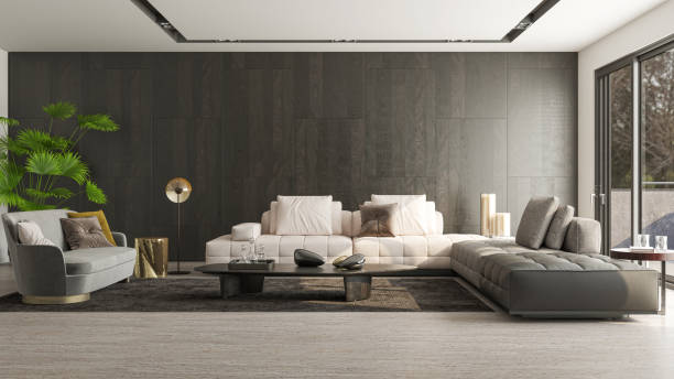 istock Large luxury modern bright interiors Living room mockup illustration 3D rendering image 2155092836