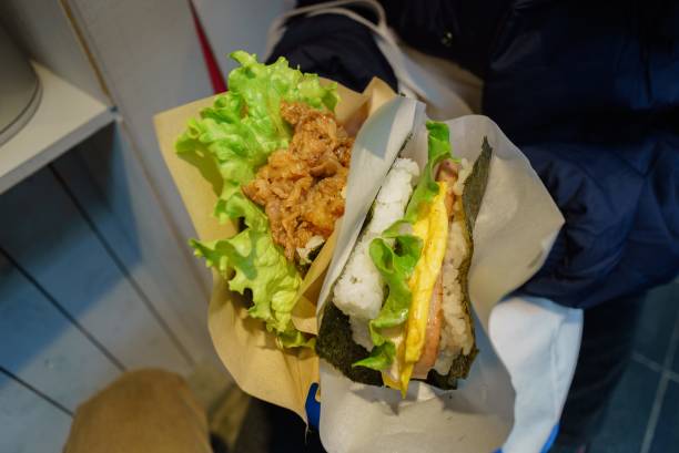 istock Rice sandwich stuffed with Kobe beef, shredded egg, ham, and seaweed sheets. 2155096854