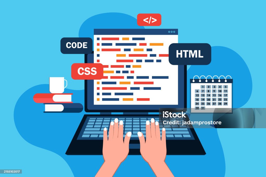 Web Development And Coding Programming Code On Screen Laptop Stock ...