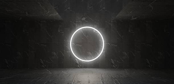 istock Circle neon tube background neon colors square scene circle lights neon room empty stage 2155109812