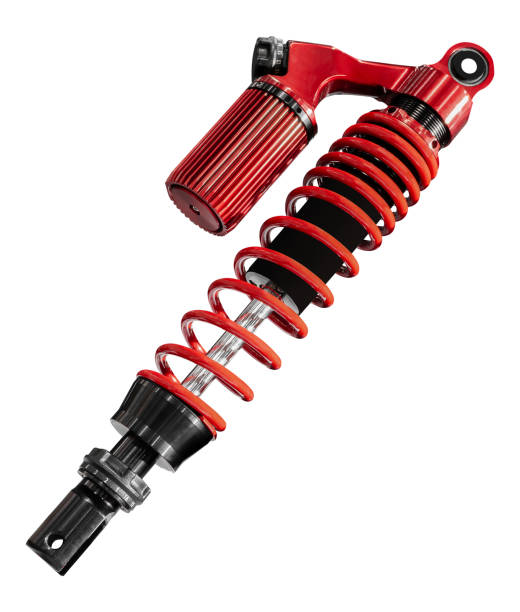 istock Red rear motorcycle shock absorber spring isolated on white background with clipping path 2155110889