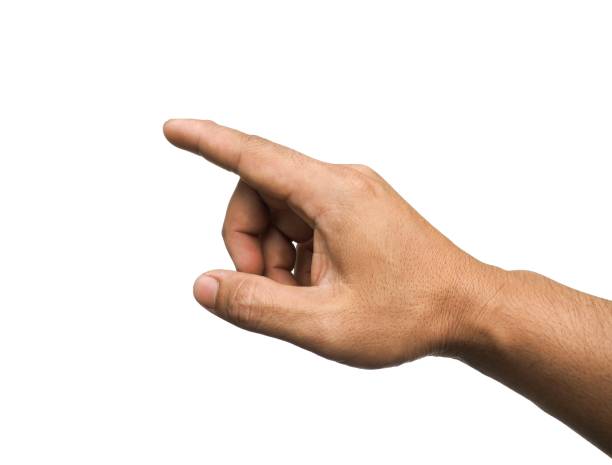 istock Men's hands making gestures like  I'm pointing at something.  or touch the phone screen  Isolated on white background. 2155110940