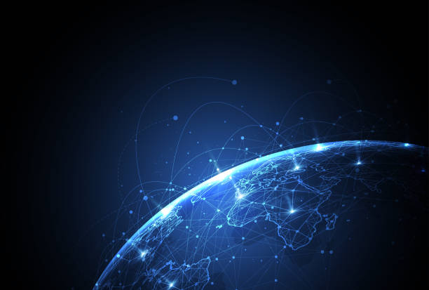istock Global network connection. World map point and line composition concept of global business. Vector Illustration 2155111596