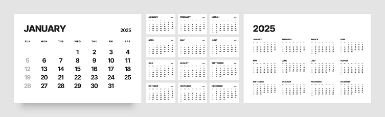 Monthly Calendar Layout For 2025 Planner Diary Stock Illustration ...
