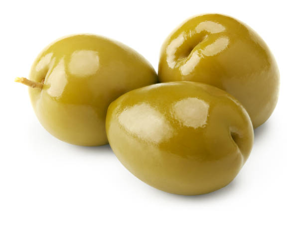 istock Marinated green olives isolated on white background. clipping path 2155114354