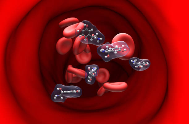 istock Norepinephrine (NE) [noradrenaline (NA)] molecule in the blood flow - section view 3d illustration 2155114377