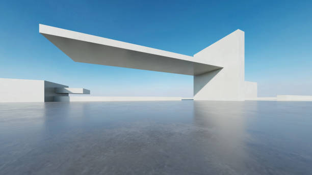 istock 3d render of abstract modern architecture with empty concrete floor, car presentation background. 2155115099
