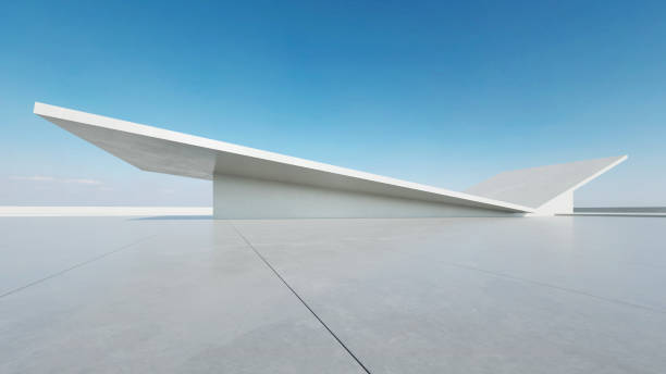 istock 3d render of abstract modern architecture with empty concrete floor, car presentation background. 2155115104