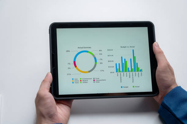istock Close-up of a businessman hand analyzing data graph on tablet at workplace. 2155116853