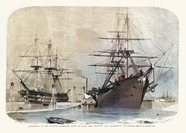 Atlantic telegraph cable, loading on board to Niagrara and Agamemnon, at Keyham Dockyard, Plymouth, 1858, 19th Century