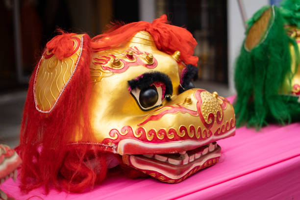 Red color North Chinese Lion Mask for Lion Dance performance.