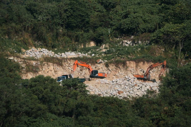 Industrial excavator park at the mountain area