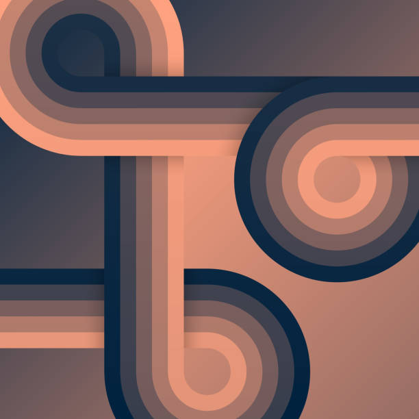 istock Brown retro background with rounded and striped shapes. Vintage geometric design 2155123935