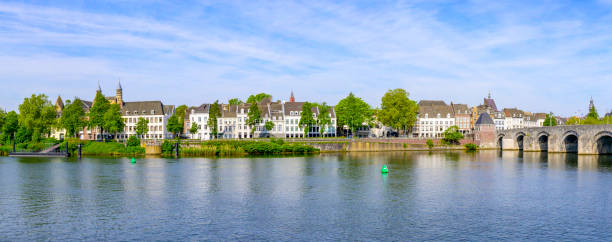 View on the city of Maastricht with the St. Servatius Bridge (or the Sint Servaasbrug) over the river Meuse. Maastricht is the capitol of the Limburg Province in the South of The Netherlands.
