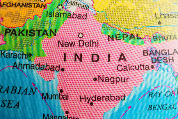 istock Colorful globe with India continent close up. 2155127959
