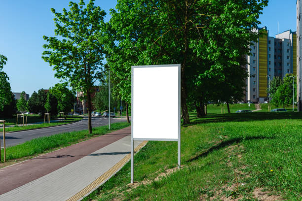 istock White mockup, pedestrial path residential building summer. 2155127985