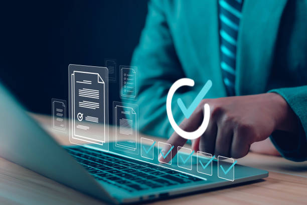 istock businessman using a laptop. online survey with digital forms and checklists. technology and strategy for success in the business modern world. efficiency, Transparency in organizations 2155130551