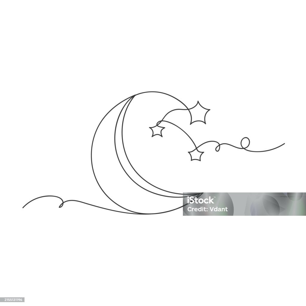 Line Abstract Drawing Moon Moon And Stars Continuous One Line Drawing Isolated Stock Illustration ...