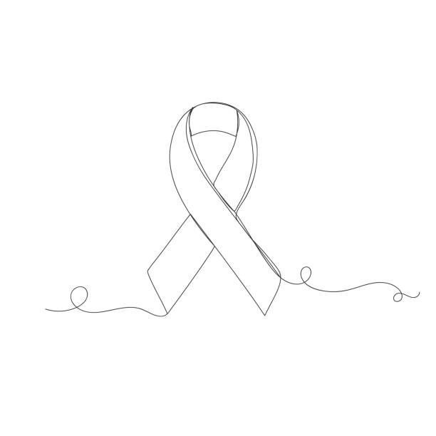 Ribbon breast cancer awareness symbol continuous one line drawing isolated. Ribbon breast cancer awareness symbol continuous one line drawing isolated on white background. breast cancer symbol for facebook stock illustrations