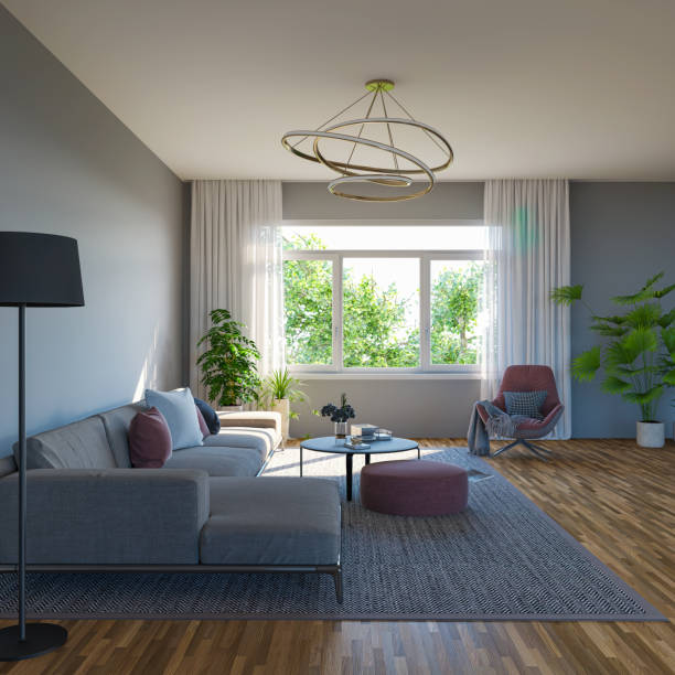 istock Large luxury modern bright interiors Living room mockup illustration 3D rendering image 2155132627