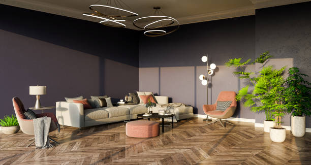 istock Large luxury modern bright interiors Living room mockup illustration 3D rendering image 2155132679