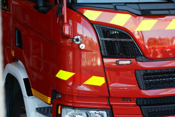 istock Closeup shot of a red fire truck 2155132838
