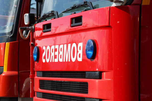 istock Closeup shot of a red fire truck 2155132942