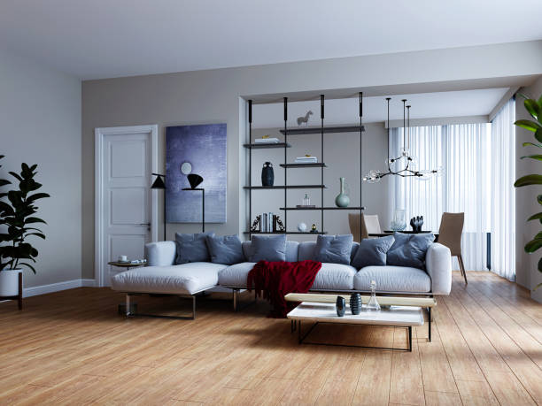 istock Large luxury modern bright interiors Living room mockup illustration 3D rendering image 2155133019