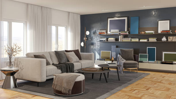 istock Large luxury modern bright interiors Living room mockup illustration 3D rendering image 2155133054
