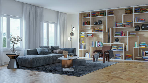 istock Large luxury modern bright interiors Living room mockup illustration 3D rendering image 2155133055