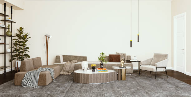 istock Large luxury modern bright interiors Living room mockup illustration 3D rendering image 2155133057