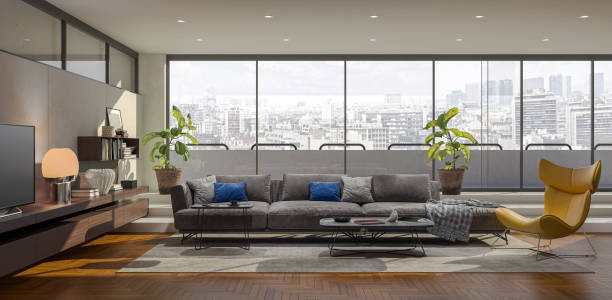istock Large luxury modern bright interiors Living room mockup illustration 3D rendering image 2155133541