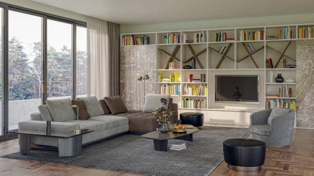 istock Large luxury modern bright interiors Living room mockup illustration 3D rendering image 2155134225