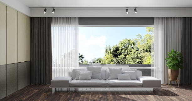 istock Large luxury modern bright interiors Living room mockup illustration 3D rendering image 2155134579