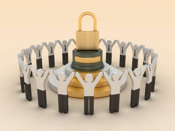istock Padlock Trophy with Pictogram People Teamwork 2155134661