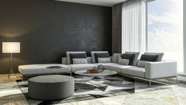 istock Large luxury modern bright interiors Living room mockup illustration 3D rendering image 2155135193