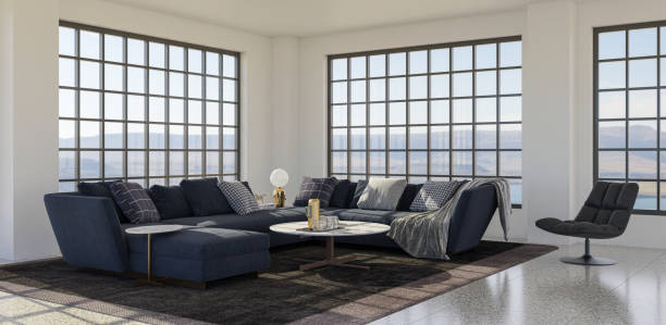istock Large luxury modern bright interiors Living room mockup illustration 3D rendering image 2155135365