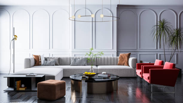 istock Large luxury modern bright interiors Living room mockup illustration 3D rendering image 2155135401