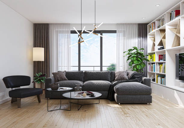 istock Large luxury modern bright interiors Living room mockup illustration 3D rendering image 2155136264