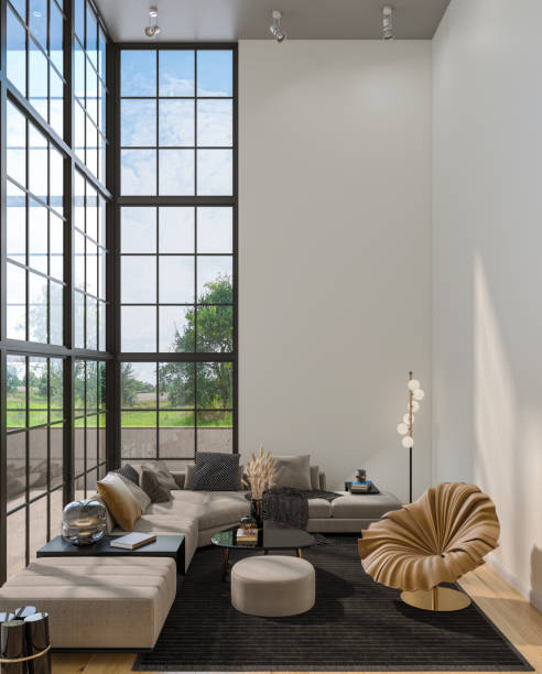 istock Large luxury modern bright interiors Living room mockup illustration 3D rendering image 2155136395