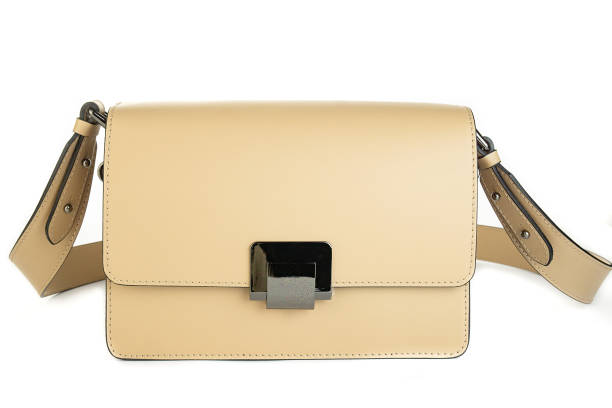 beige leather bag isolated on white background. minimalist purse ,handbag