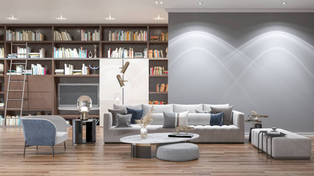 istock Large luxury modern bright interiors Living room mockup illustration 3D rendering image 2155137980