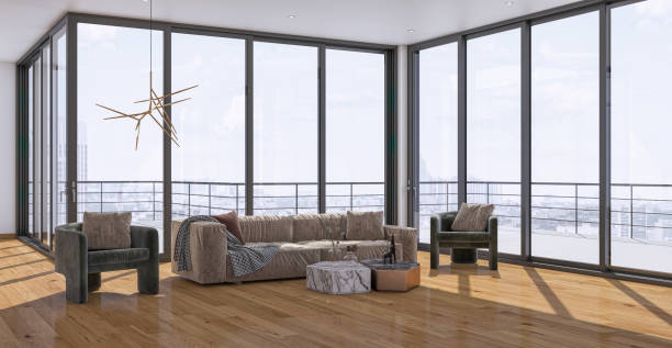 istock Large luxury modern bright interiors Living room mockup illustration 3D rendering image 2155138105