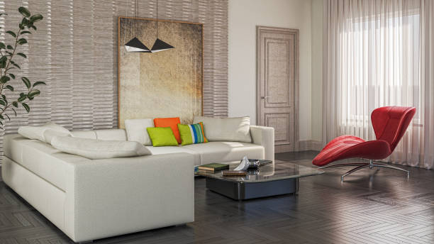 istock Large luxury modern bright interiors Living room mockup illustration 3D rendering image 2155138320