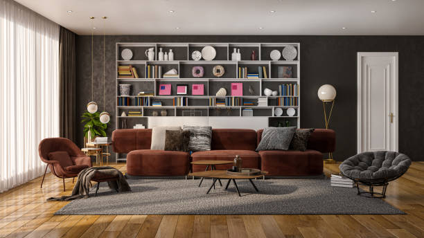istock Large luxury modern bright interiors Living room mockup illustration 3D rendering image 2155138442