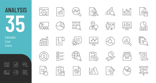 garis analisis set ikon yang dapat diedit. - keuangan ilustrasi stok