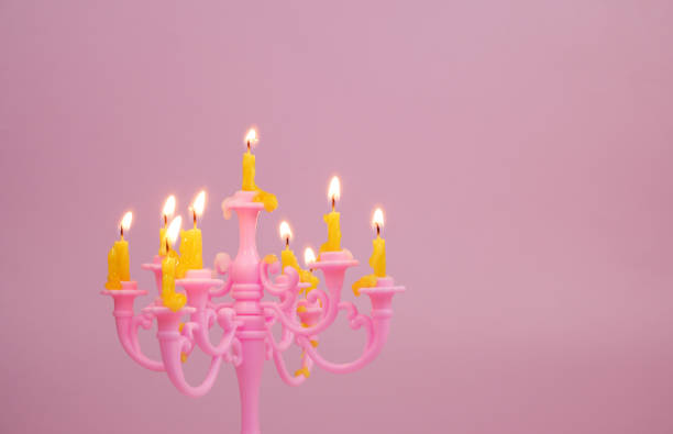 close up on birthday cake with burning candles